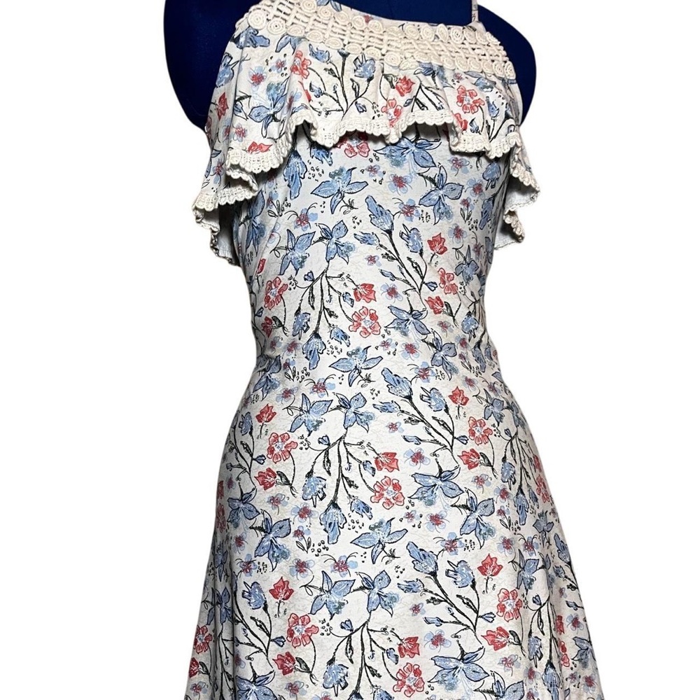 Kiss Pink and Blue floral Ruffled Halter Sundress